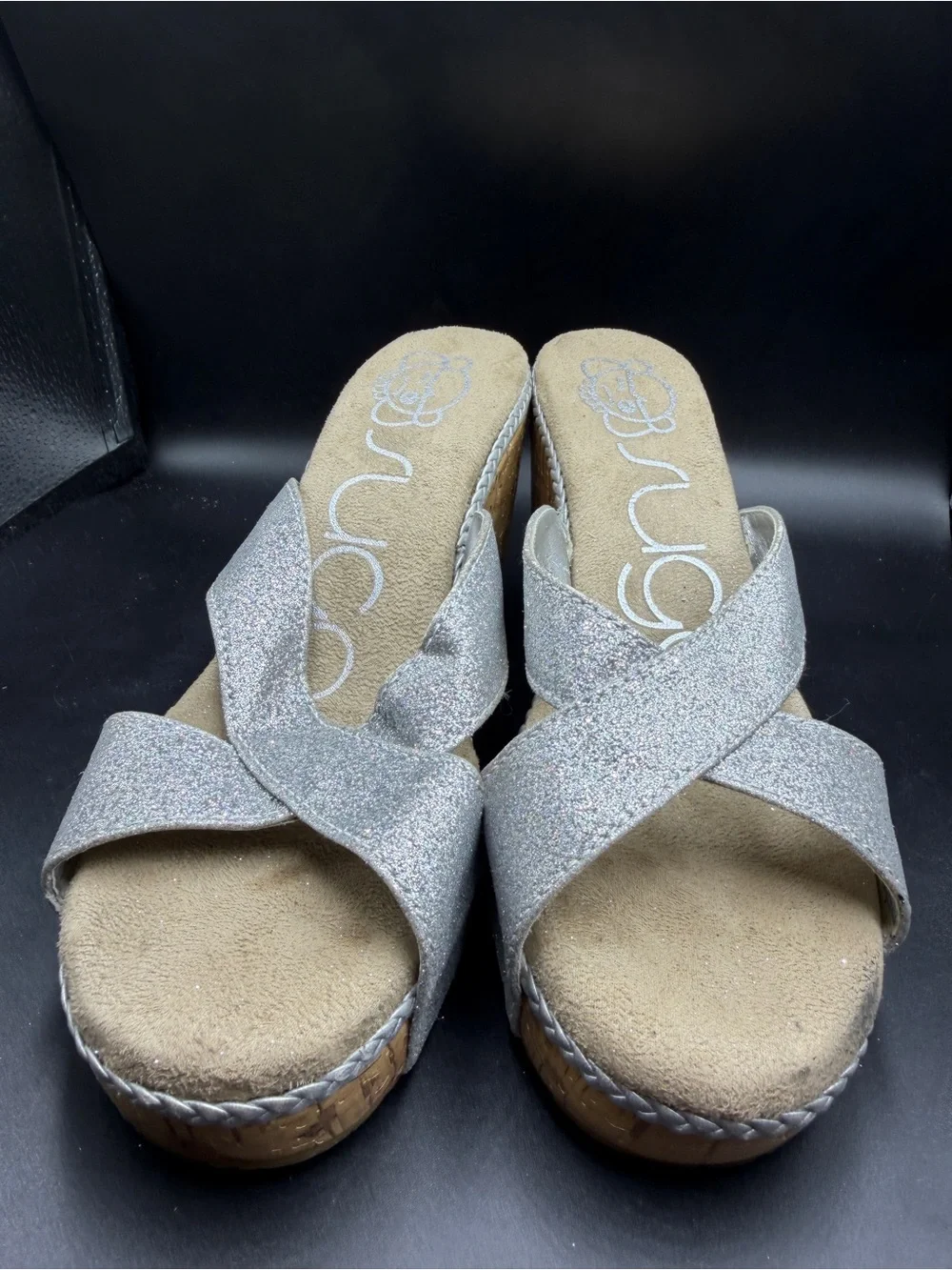 jcpenney Silver Glitter Cork Wedge Sandals